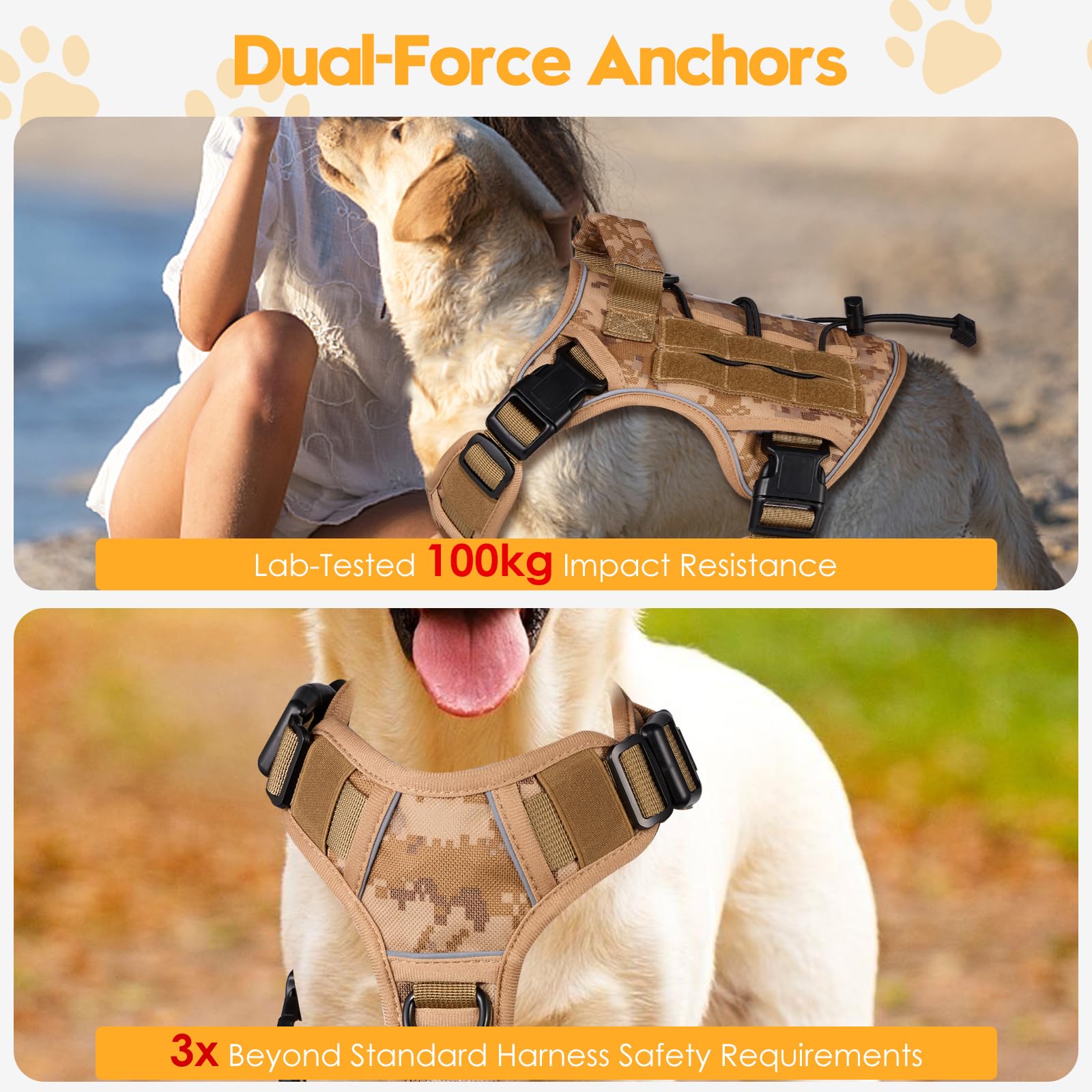 Heavy-Duty Tactical Dog Harness For Large Dogs, No Pull Adjustable Reflective Pet Vest With Molle System, K9 Military-Grade Cont